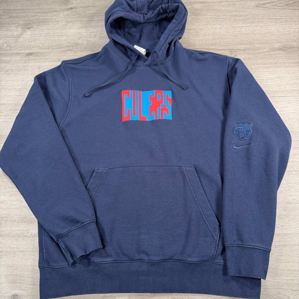 Nike FC Barcelona Hoodie Soccer Sweatshirt Mens Large Navy Blue DM2977 451
